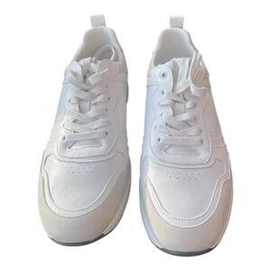 Bruno Marc Mens White Vegan Leather Lace Up Tennis Shoes Size 11